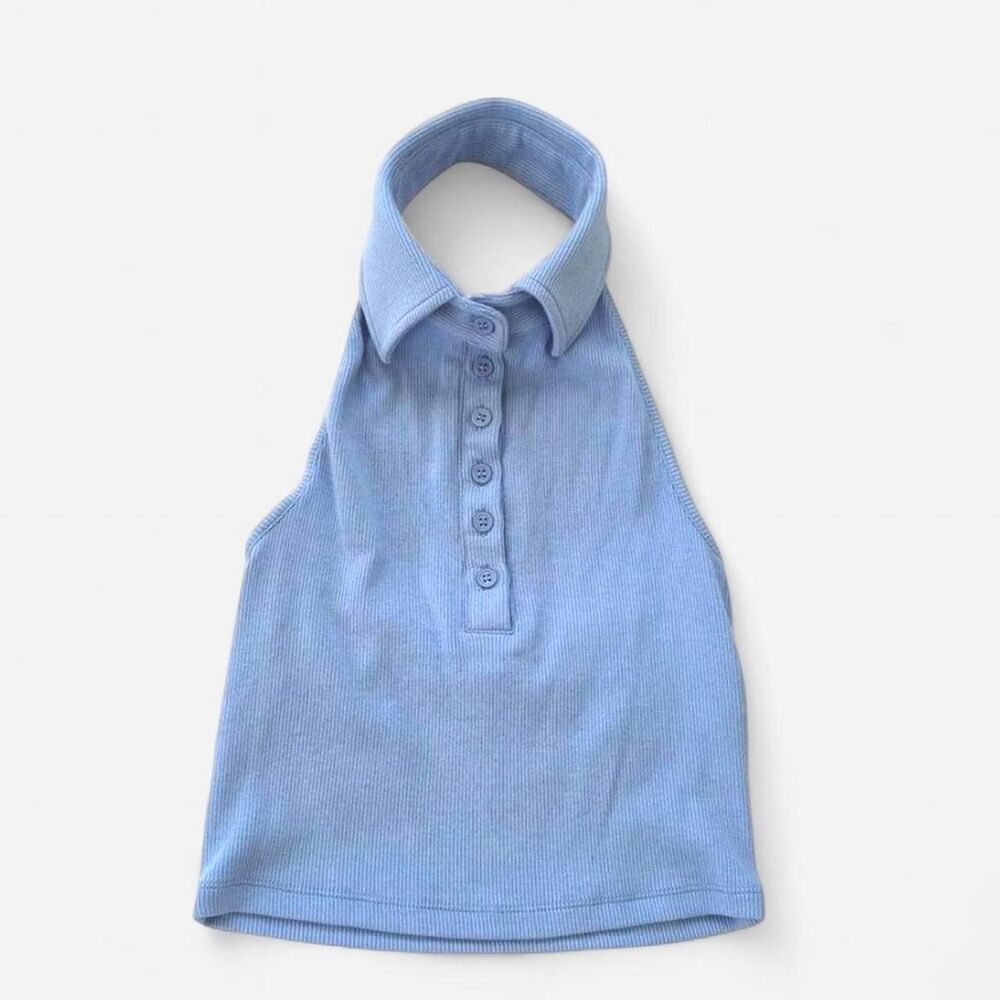 Garage sky blue cropped polo top